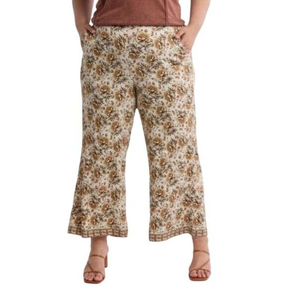 NEW Max Studio Women's Cropped Wide Leg Pull-On Pants Cream/Clay Floral Print 1X - Picture 1 of 8